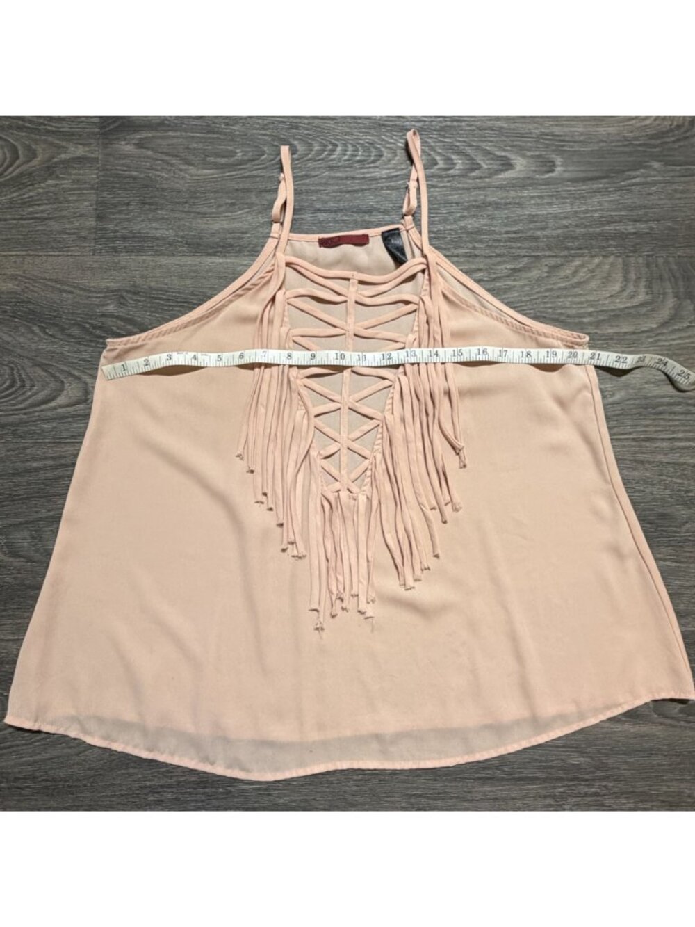 BKE Red Fringe Tank Top Large Blush Pink Crisscross Strappy Festival Y2K 00s - Picture 6 of 16